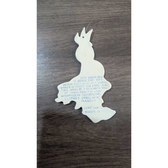 vintage White Ceramic Nativity Scene Christmas Ornament 5" With Luke 2 Verse - Picture 2 of 5